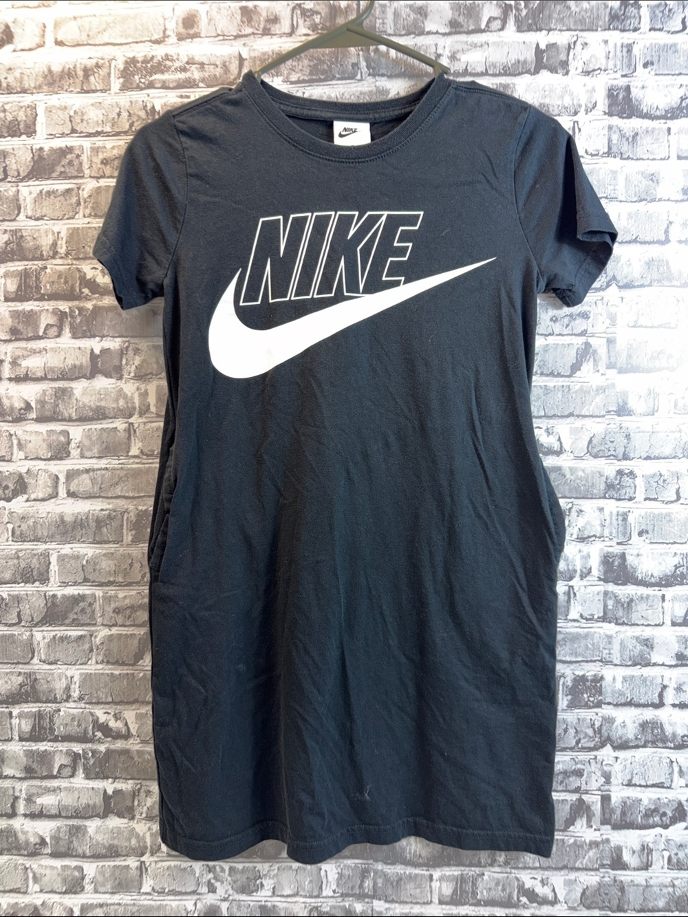 Girls Nike Black Tee Dress with White Swoosh Logo